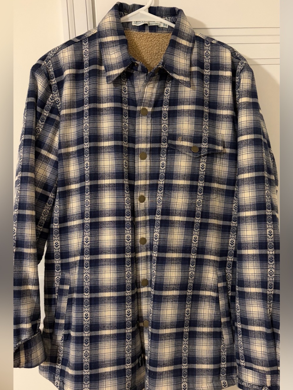 Criquet Navy and White Plaid Sherpa-Lined Shirt Jacket